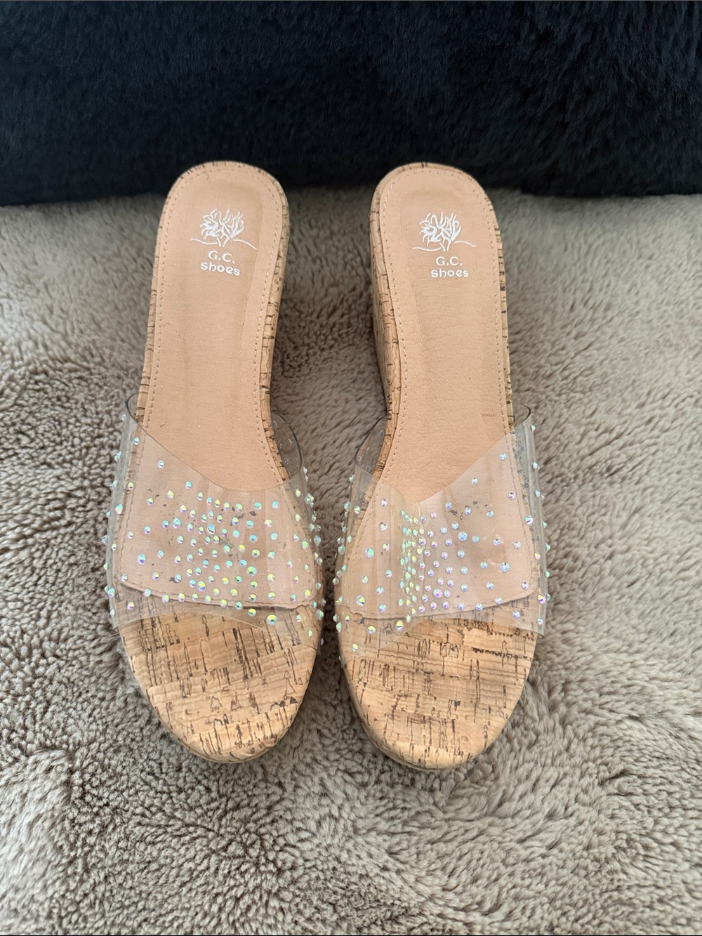 Clear Rhinestone Cork Slide Sandals - Clear Size 10